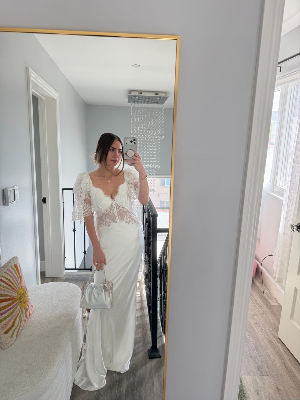 Self Portrait Lace Trimmed Satin Gown - Picture 3 of 4